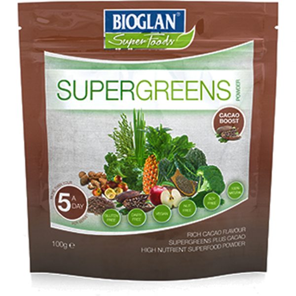 Bioglan Superfoods Supergreens Cacao Boost - 100g